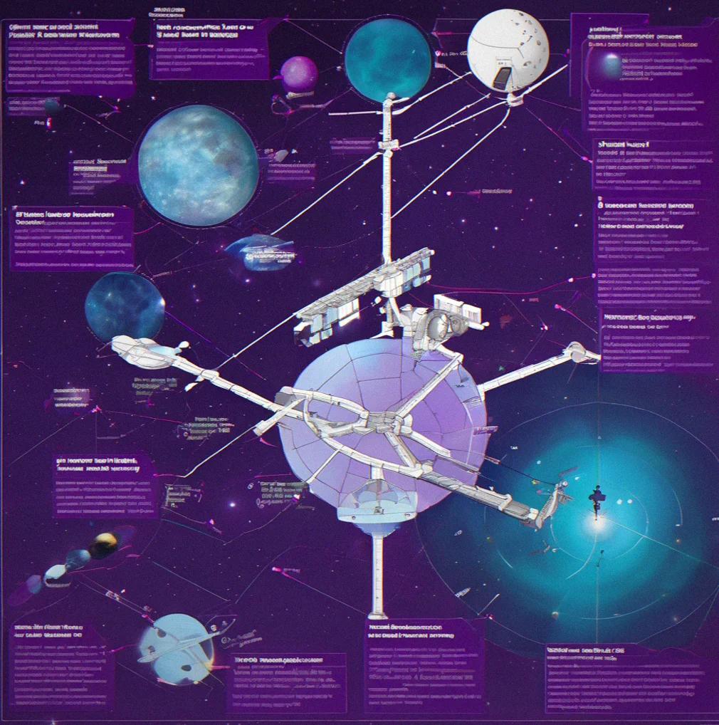 Orbital station supply chain diagram showing module connections and logistics flow paths