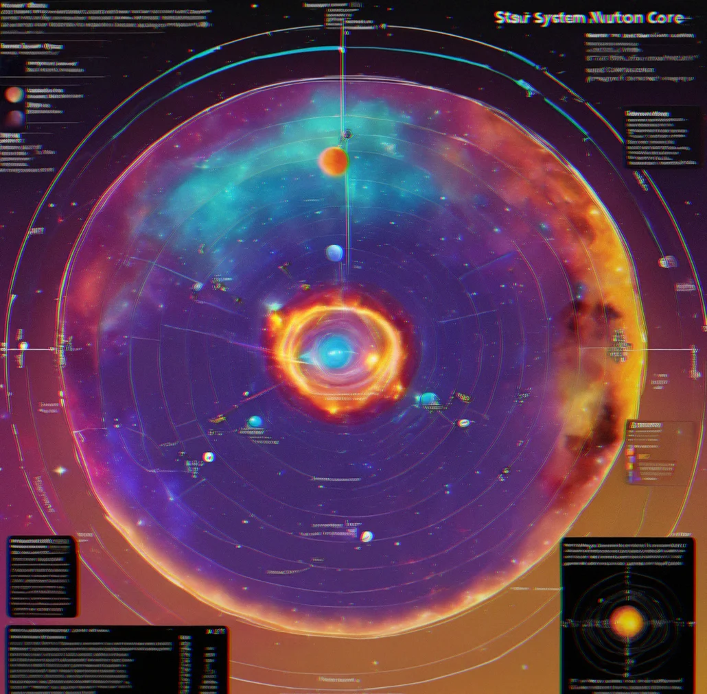 Star system scan showing a neutron star core with a heat map of resources underneath